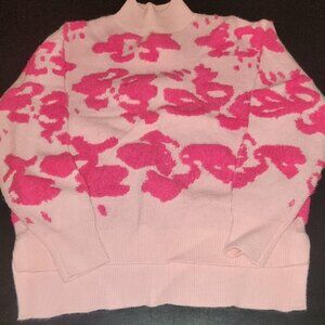 Elegant Pink Leopard Women's Mockneck Sweater